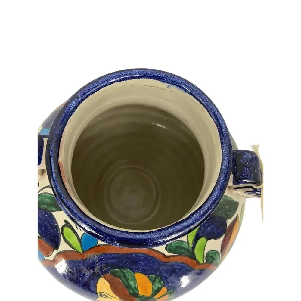 Talavera Vase Hand Painted Woman Pottery Jug Signed Venegas Mexico